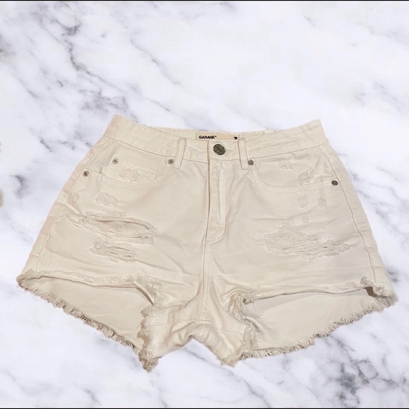 Garage White Distressed Denim Shorts